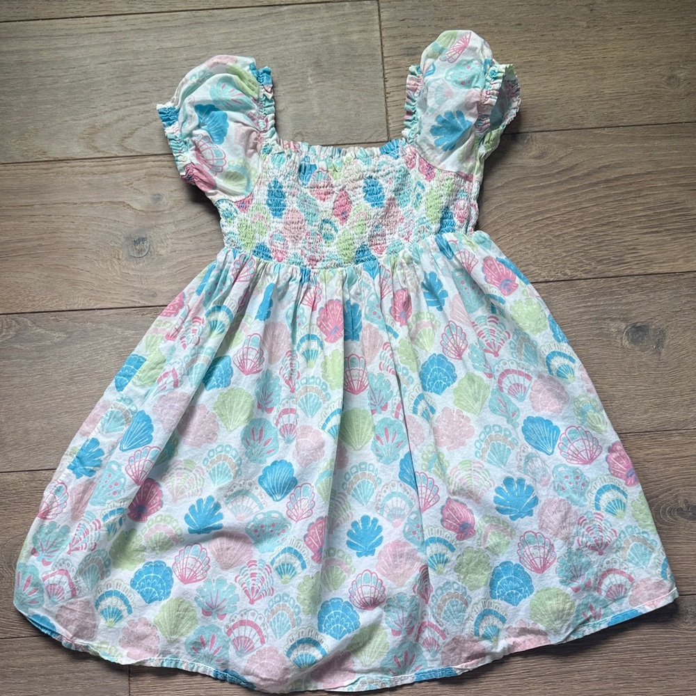 Cynthia Rowley Pastel Shell-Print Smocked Dress in Blue, Pink, Mint